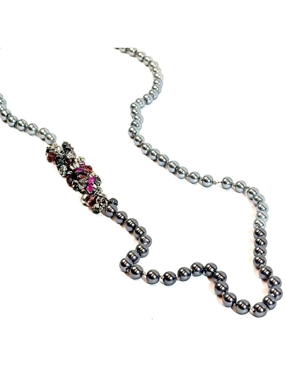 RSVP Gray Pearl Amethyst Crystal Cluster 36 Inch Necklace